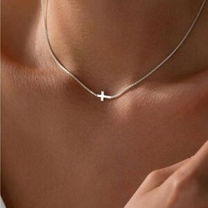Silver sideways cross necklace